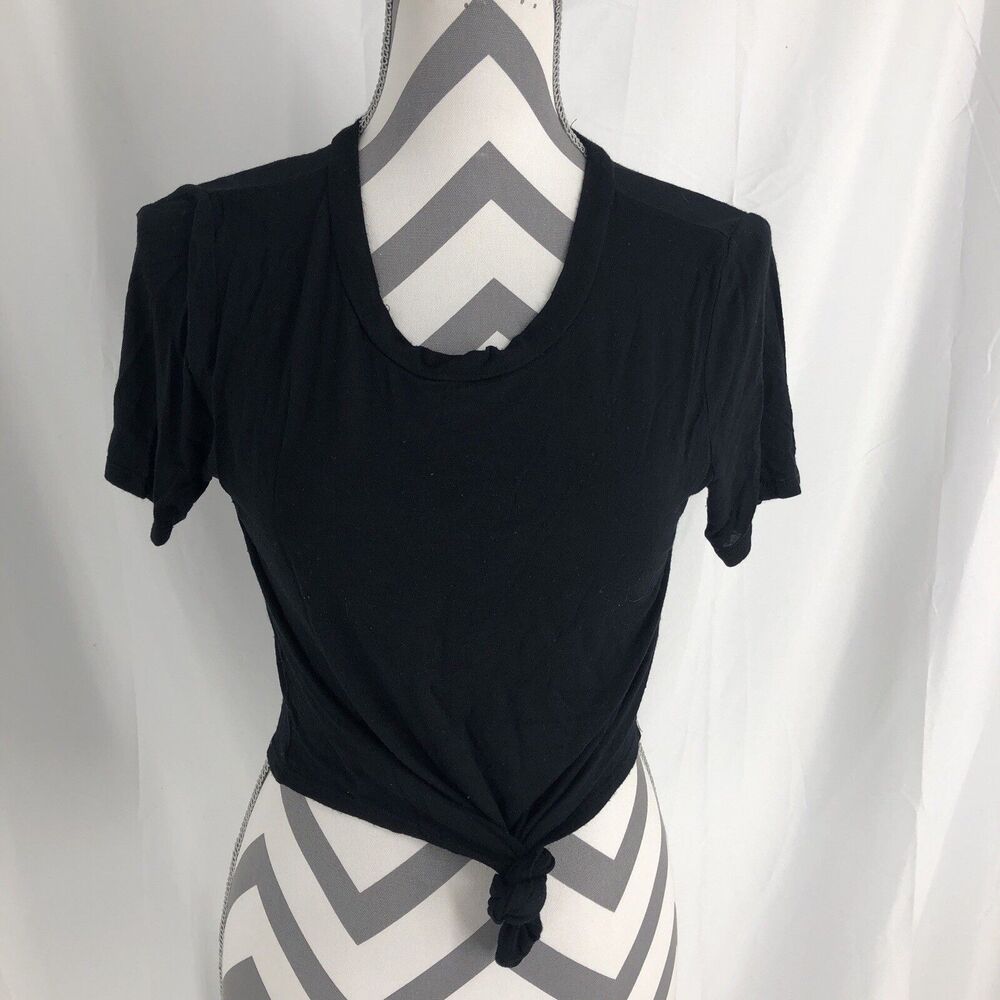 Active USA Womens Tee Size Large Black Tie Front T-Shirt
